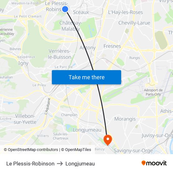 Le Plessis-Robinson to Longjumeau map