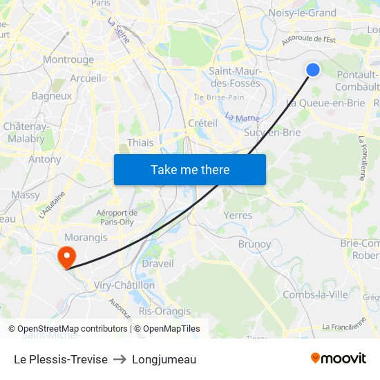 Le Plessis-Trevise to Longjumeau map