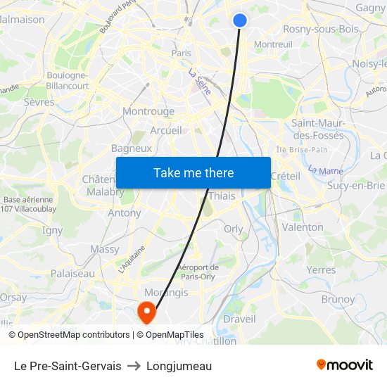 Le Pre-Saint-Gervais to Longjumeau map