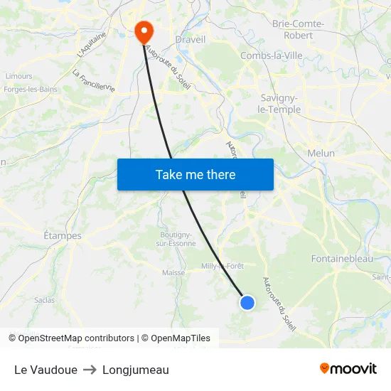 Le Vaudoue to Longjumeau map