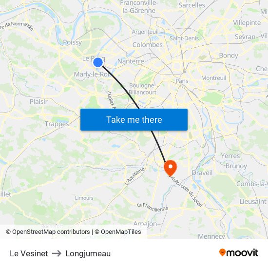 Le Vesinet to Longjumeau map