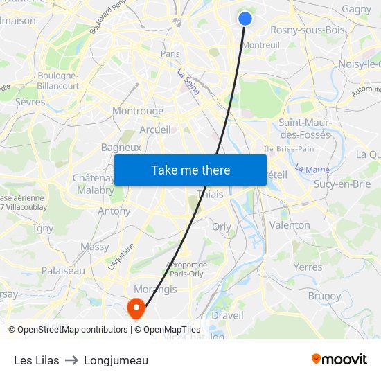 Les Lilas to Longjumeau map