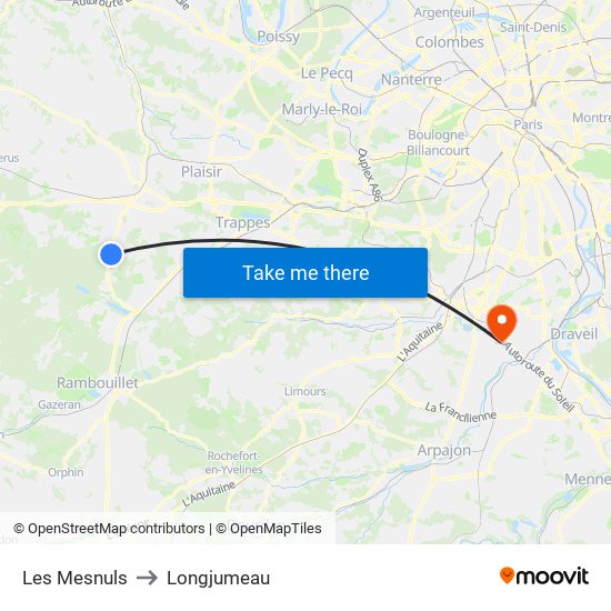 Les Mesnuls to Longjumeau map