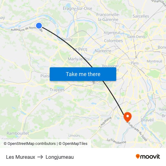 Les Mureaux to Longjumeau map