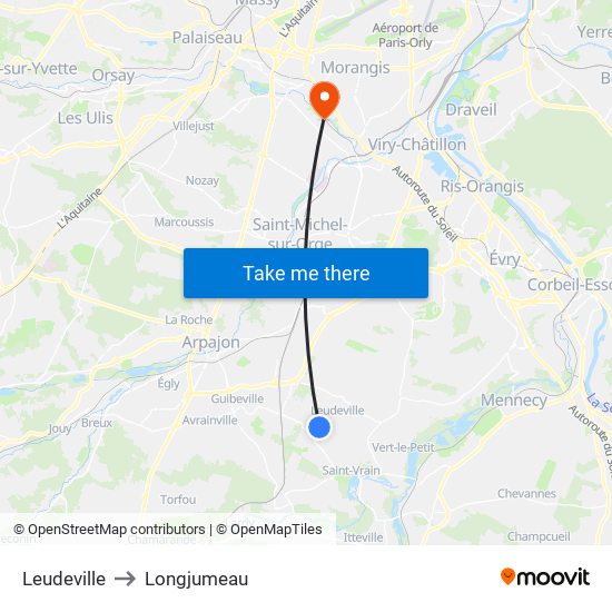 Leudeville to Longjumeau map