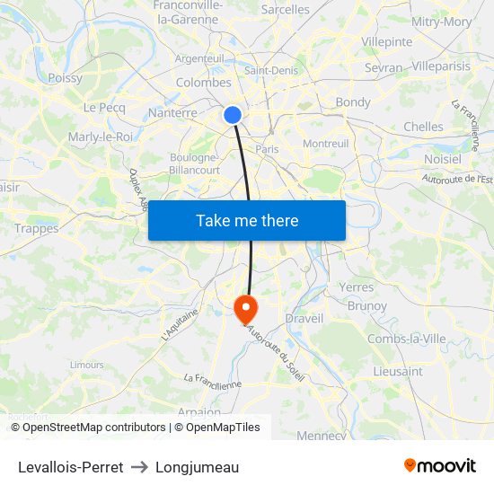 Levallois-Perret to Longjumeau map