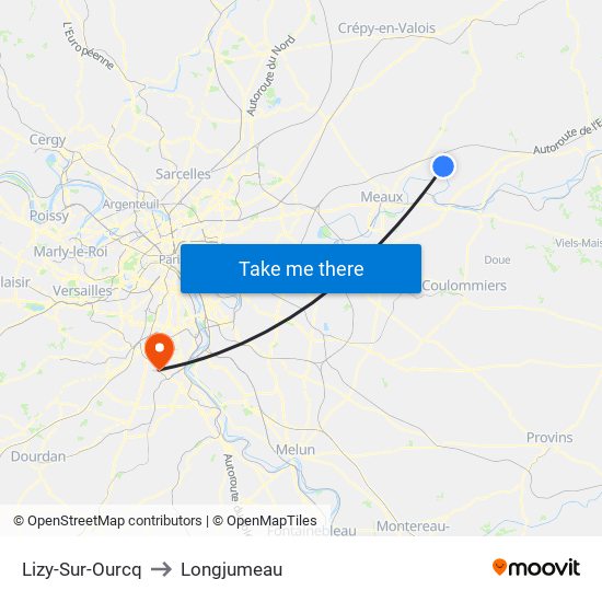 Lizy-Sur-Ourcq to Longjumeau map