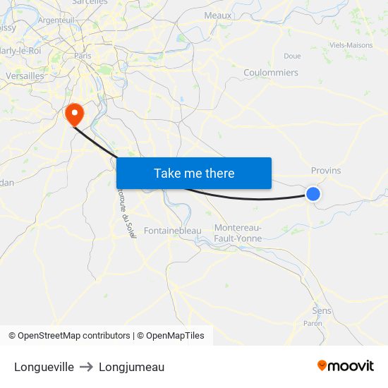 Longueville to Longjumeau map