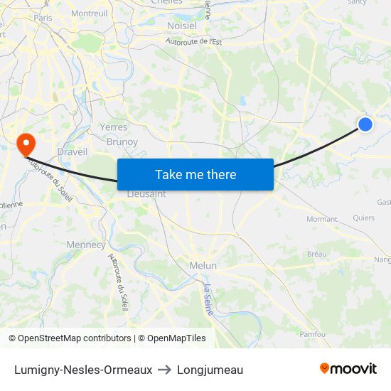 Lumigny-Nesles-Ormeaux to Longjumeau map
