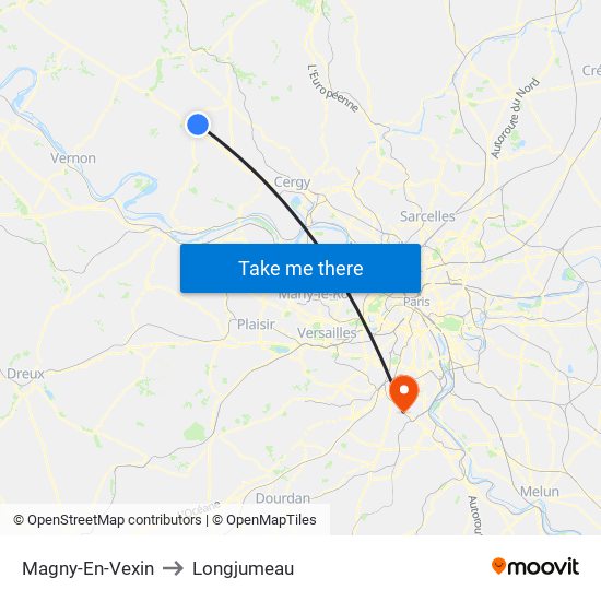 Magny-En-Vexin to Longjumeau map