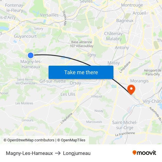 Magny-Les-Hameaux to Longjumeau map