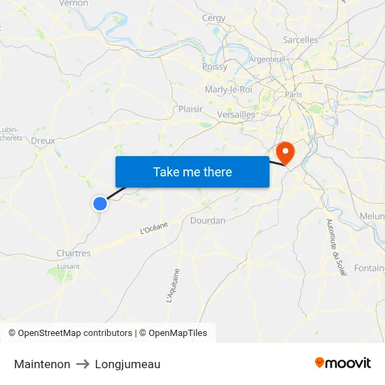 Maintenon to Longjumeau map