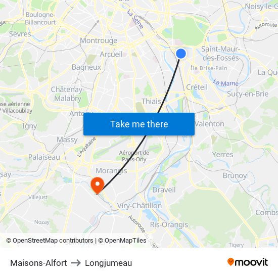 Maisons-Alfort to Longjumeau map