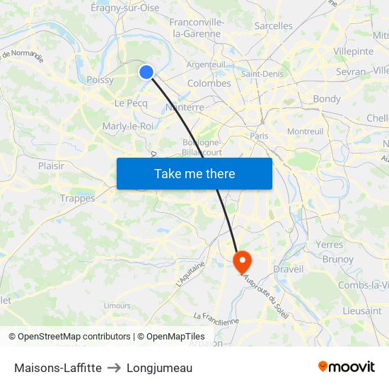 Maisons-Laffitte to Longjumeau map