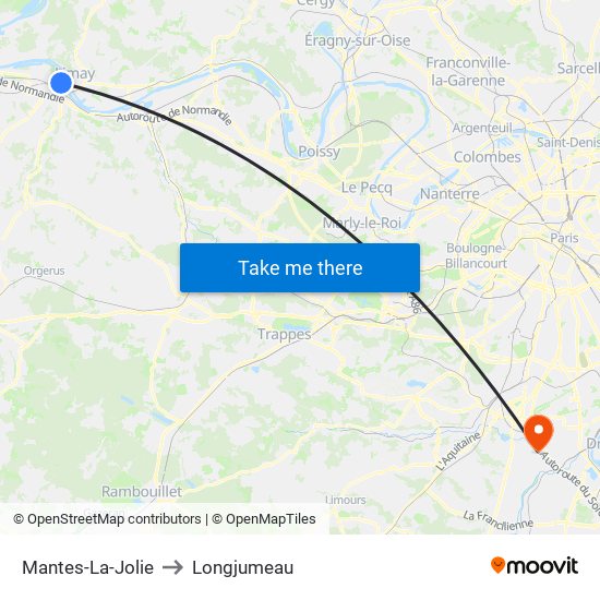 Mantes-La-Jolie to Longjumeau map