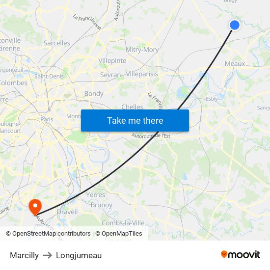 Marcilly to Longjumeau map