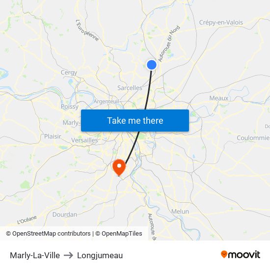 Marly-La-Ville to Longjumeau map