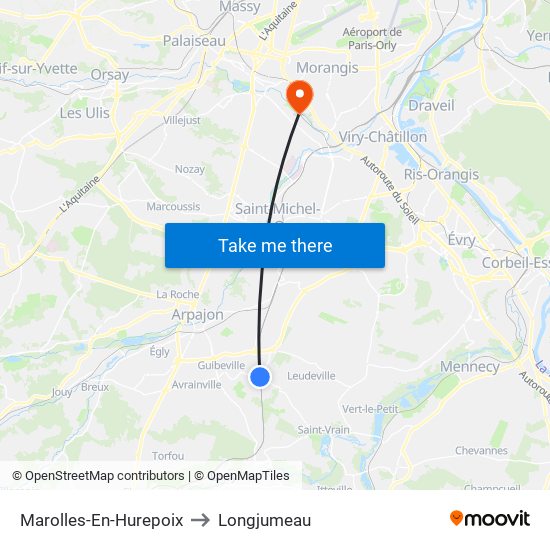 Marolles-En-Hurepoix to Longjumeau map