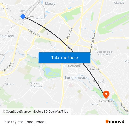 Massy to Longjumeau map