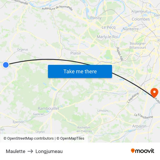 Maulette to Longjumeau map
