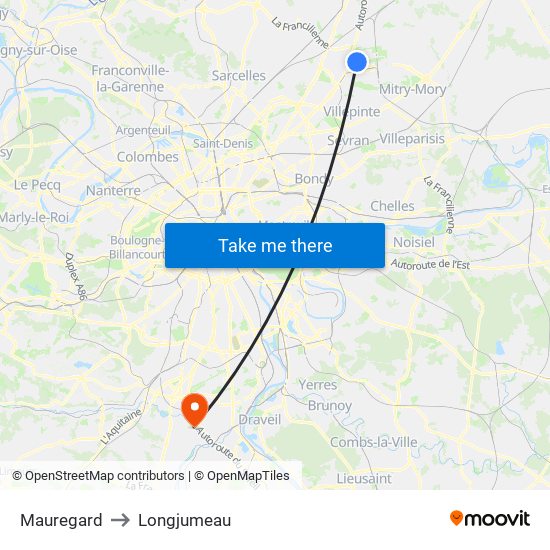 Mauregard to Longjumeau map