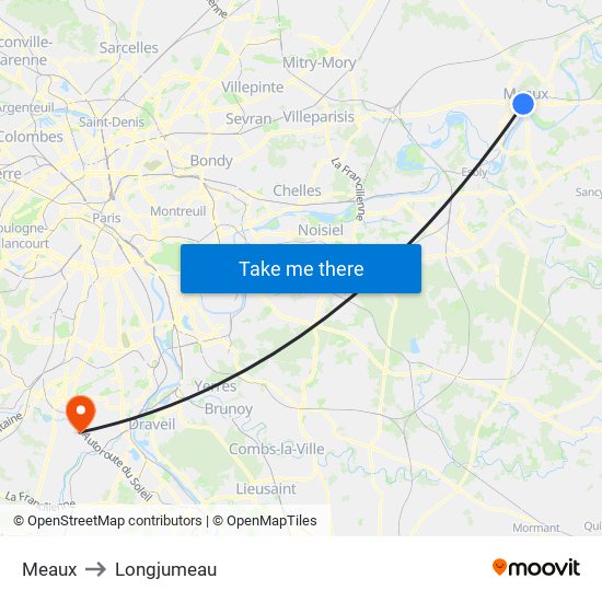 Meaux to Longjumeau map