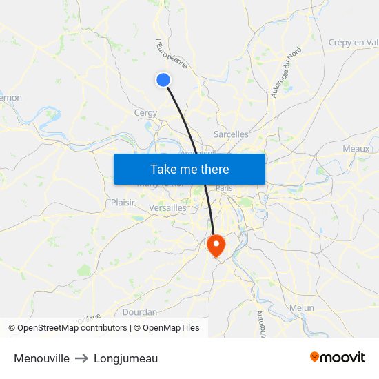 Menouville to Longjumeau map