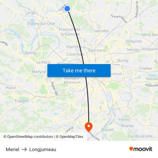 Meriel to Longjumeau map