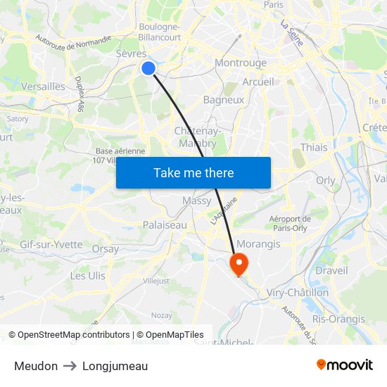 Meudon to Longjumeau map