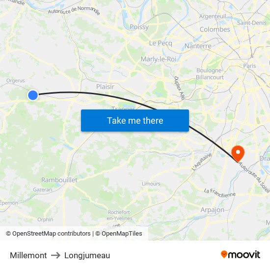Millemont to Longjumeau map