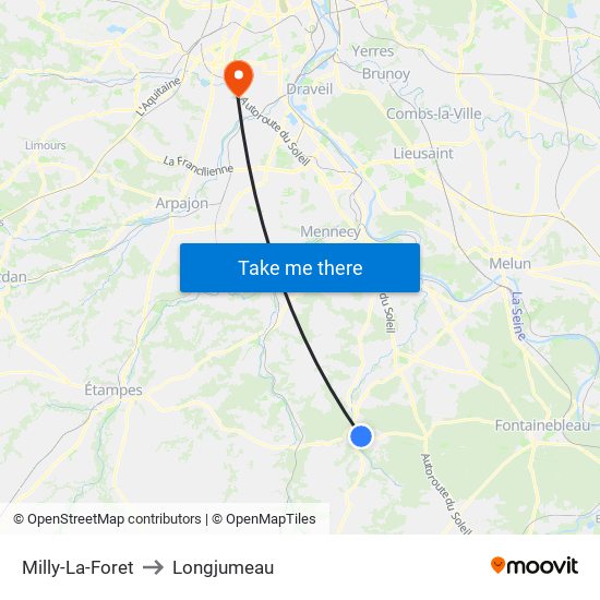 Milly-La-Foret to Longjumeau map
