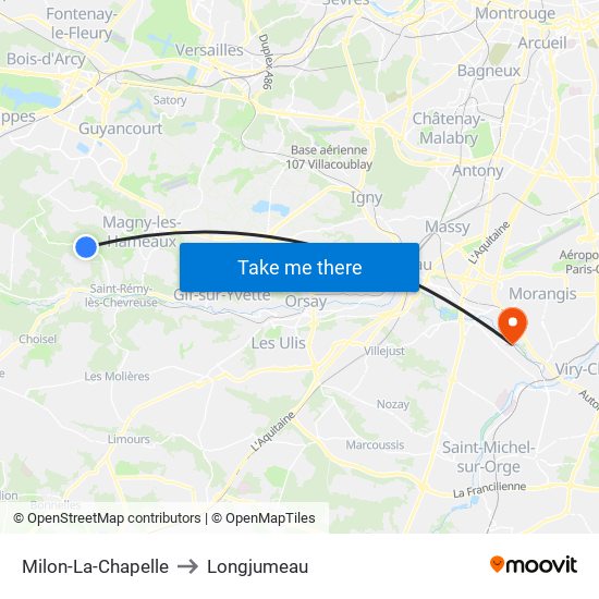 Milon-La-Chapelle to Longjumeau map