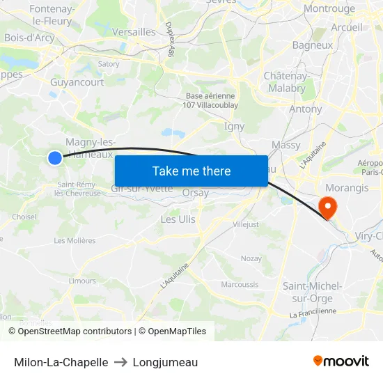 Milon-La-Chapelle to Longjumeau map