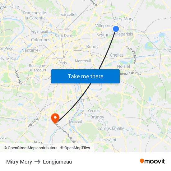 Mitry-Mory to Longjumeau map