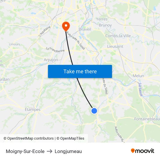 Moigny-Sur-Ecole to Longjumeau map