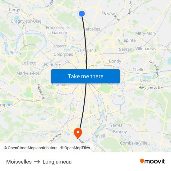 Moisselles to Longjumeau map