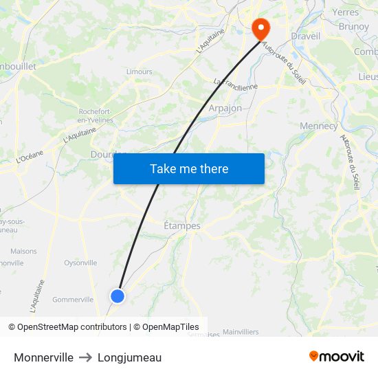 Monnerville to Longjumeau map