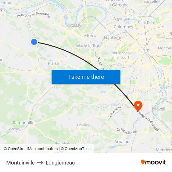 Montainville to Longjumeau map