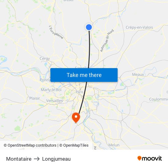 Montataire to Longjumeau map