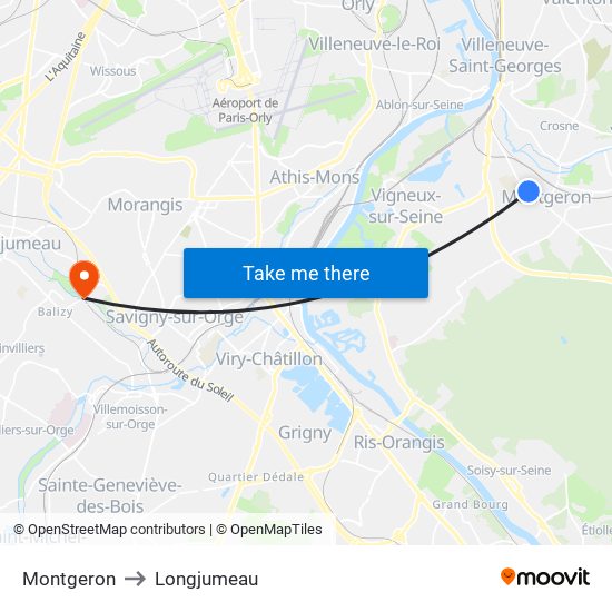 Montgeron to Longjumeau map