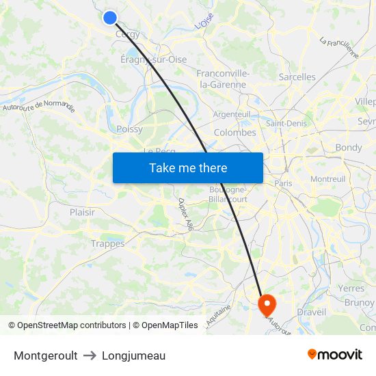 Montgeroult to Longjumeau map