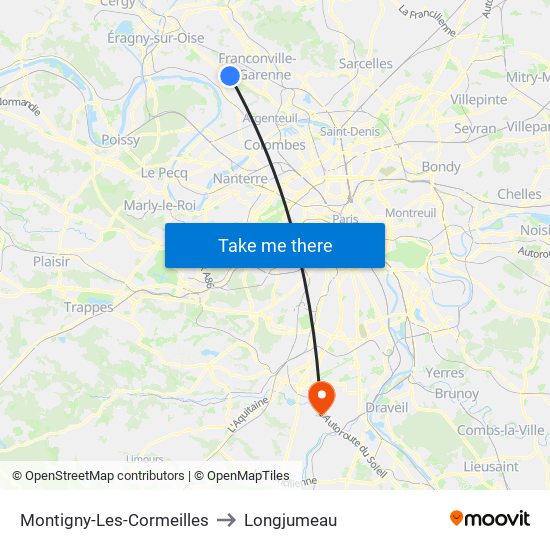 Montigny-Les-Cormeilles to Longjumeau map