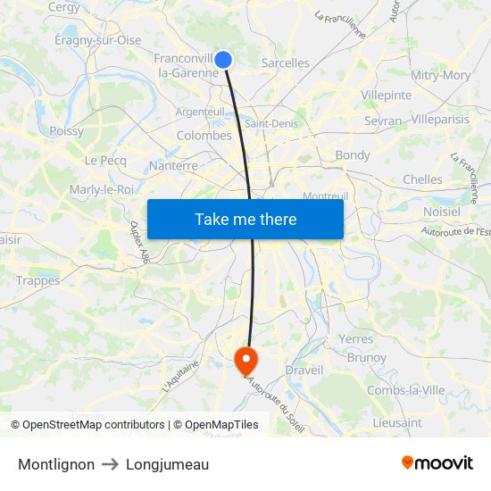Montlignon to Longjumeau map
