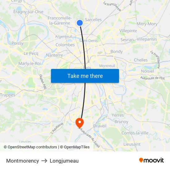 Montmorency to Longjumeau map
