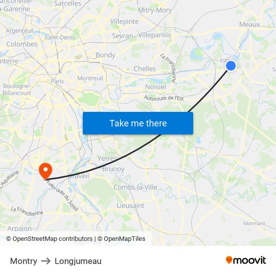 Montry to Longjumeau map