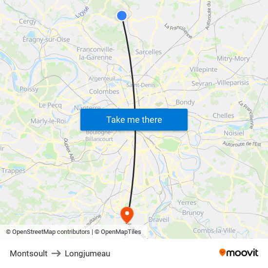 Montsoult to Longjumeau map
