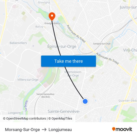 Morsang-Sur-Orge to Longjumeau map