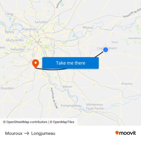 Mouroux to Longjumeau map