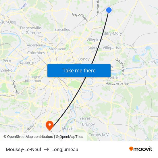 Moussy-Le-Neuf to Longjumeau map