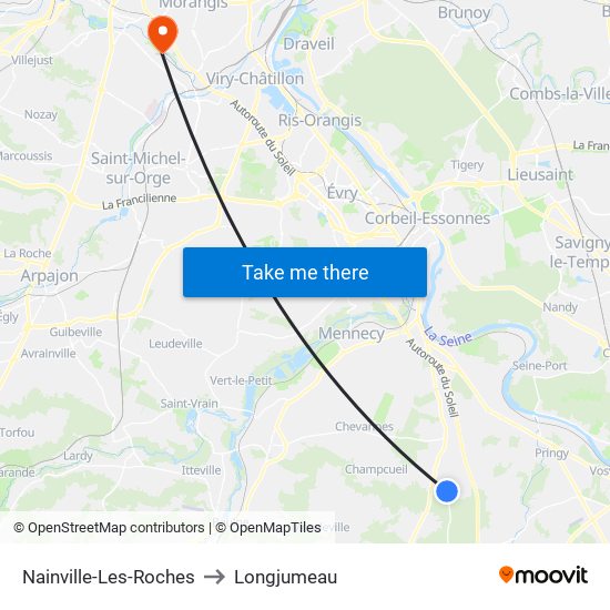 Nainville-Les-Roches to Longjumeau map